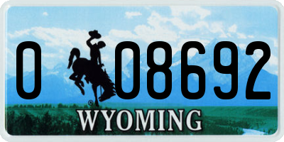 WY license plate 008692