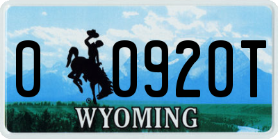 WY license plate 00920T