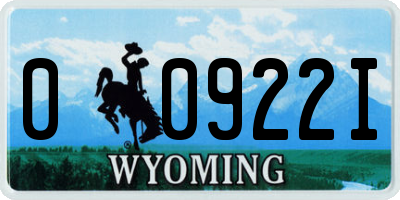 WY license plate 00922I