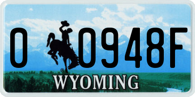 WY license plate 00948F