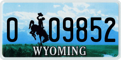 WY license plate 009852