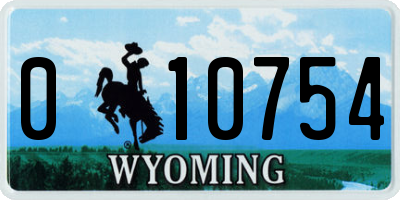 WY license plate 010754