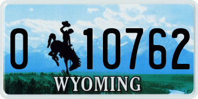 WY license plate 010762