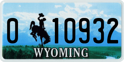 WY license plate 010932