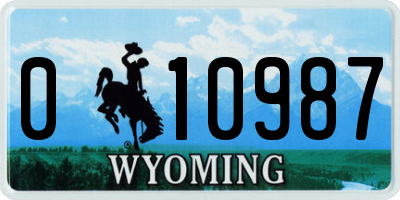 WY license plate 010987