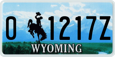 WY license plate 01217Z