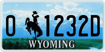 WY license plate 01232D
