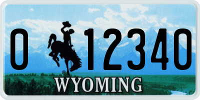 WY license plate 012340