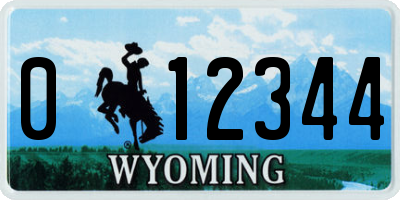 WY license plate 012344