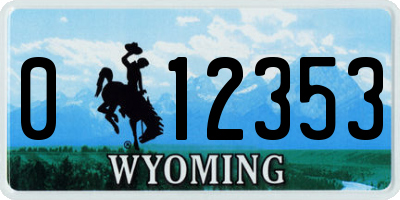 WY license plate 012353