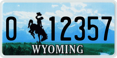 WY license plate 012357