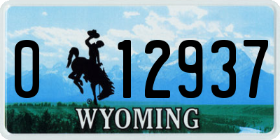 WY license plate 012937