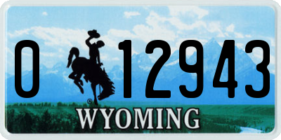 WY license plate 012943