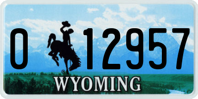WY license plate 012957