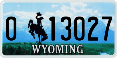 WY license plate 013027