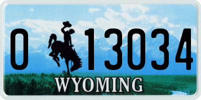 WY license plate 013034