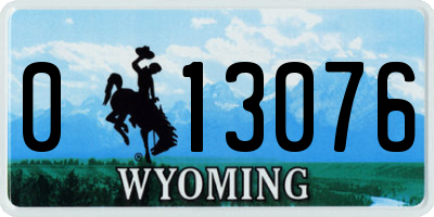 WY license plate 013076