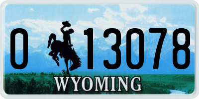 WY license plate 013078