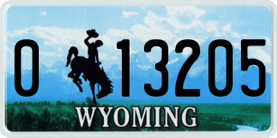 WY license plate 013205