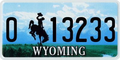 WY license plate 013233