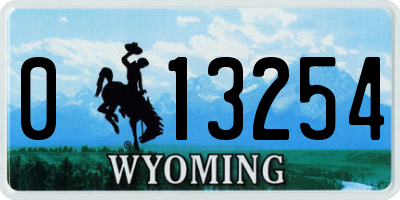 WY license plate 013254