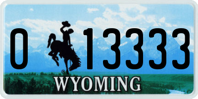 WY license plate 013333