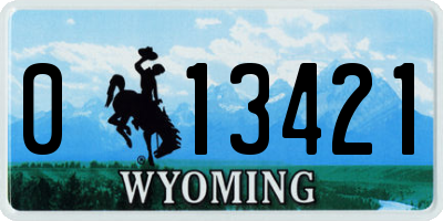 WY license plate 013421