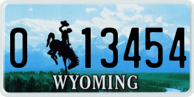 WY license plate 013454