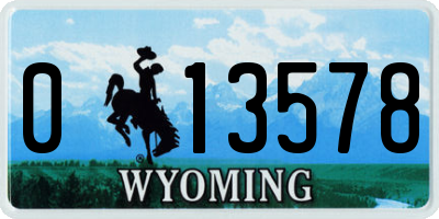 WY license plate 013578