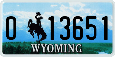 WY license plate 013651