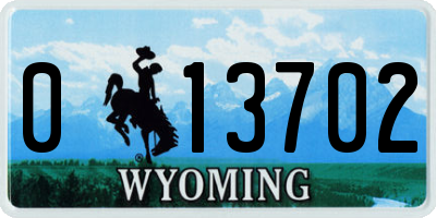 WY license plate 013702