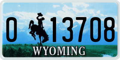 WY license plate 013708