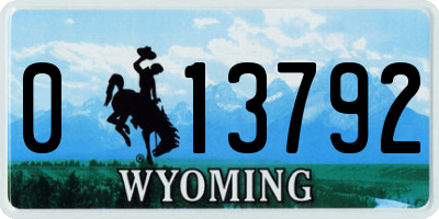 WY license plate 013792