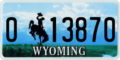 WY license plate 013870