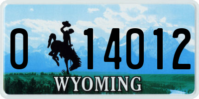 WY license plate 014012