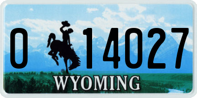 WY license plate 014027