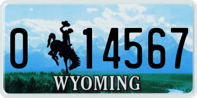 WY license plate 014567