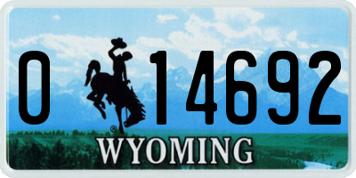 WY license plate 014692