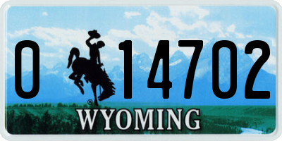 WY license plate 014702