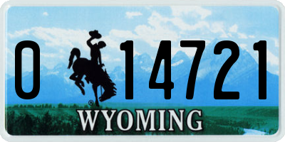 WY license plate 014721