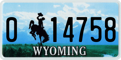 WY license plate 014758