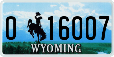 WY license plate 016007