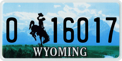 WY license plate 016017