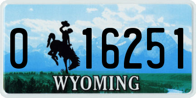 WY license plate 016251