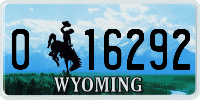 WY license plate 016292