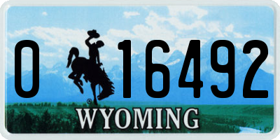 WY license plate 016492