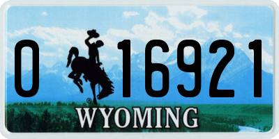 WY license plate 016921