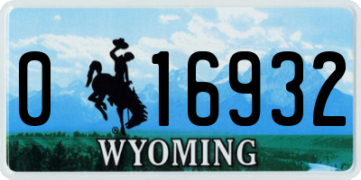 WY license plate 016932