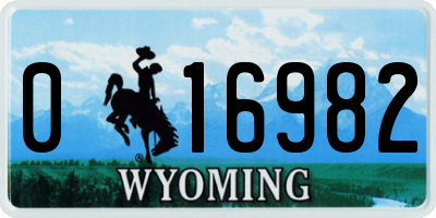 WY license plate 016982