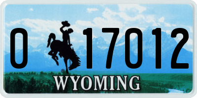 WY license plate 017012